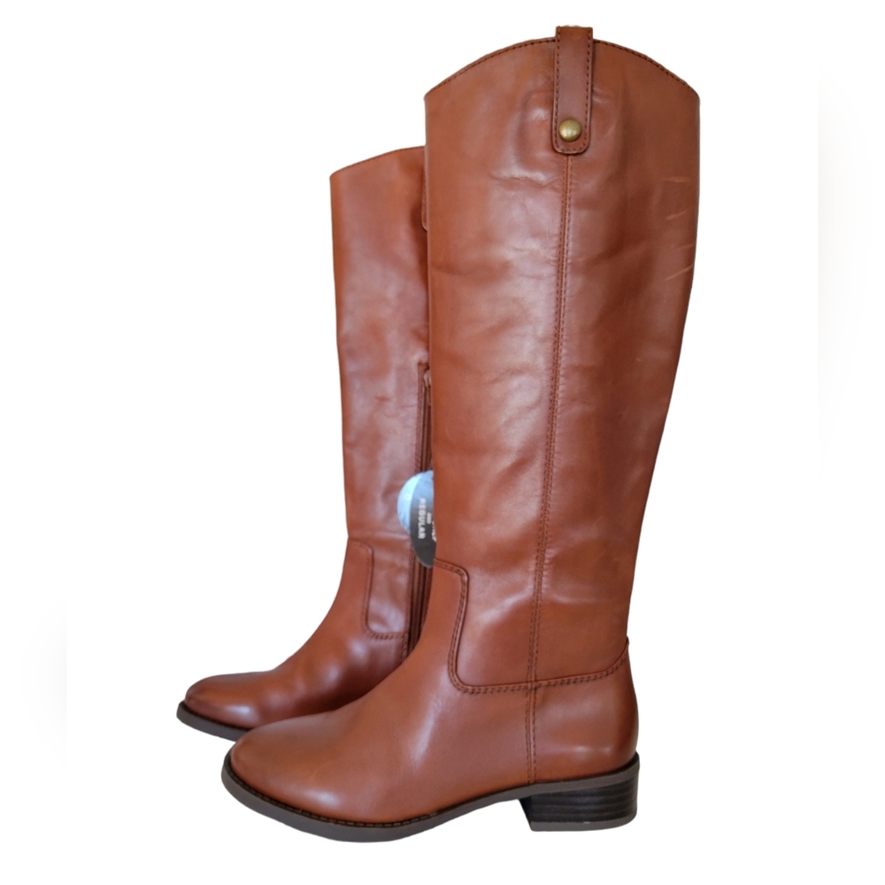 INC Concepts Brown Cognac Leather Riding Boots Round Toe